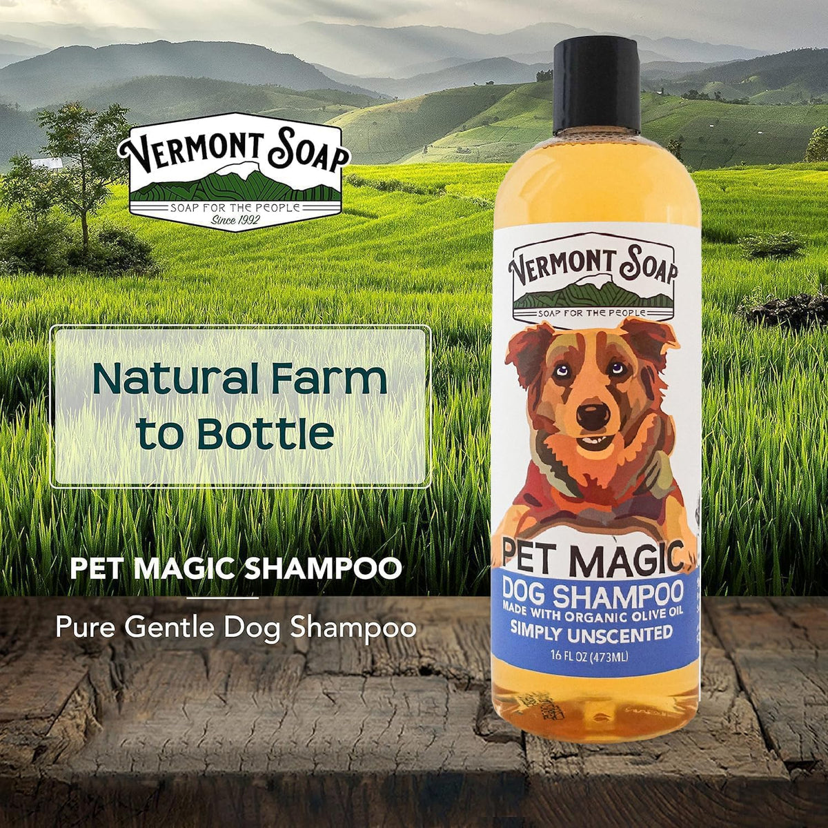 VERMONT SOAP Organics Pet Shampoo - Infused with Organic & Natural Olive Oil, Coconut & Aloe Vera