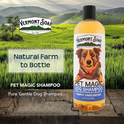 VERMONT SOAP Organics Pet Shampoo - Infused with Organic & Natural Olive Oil, Coconut & Aloe Vera