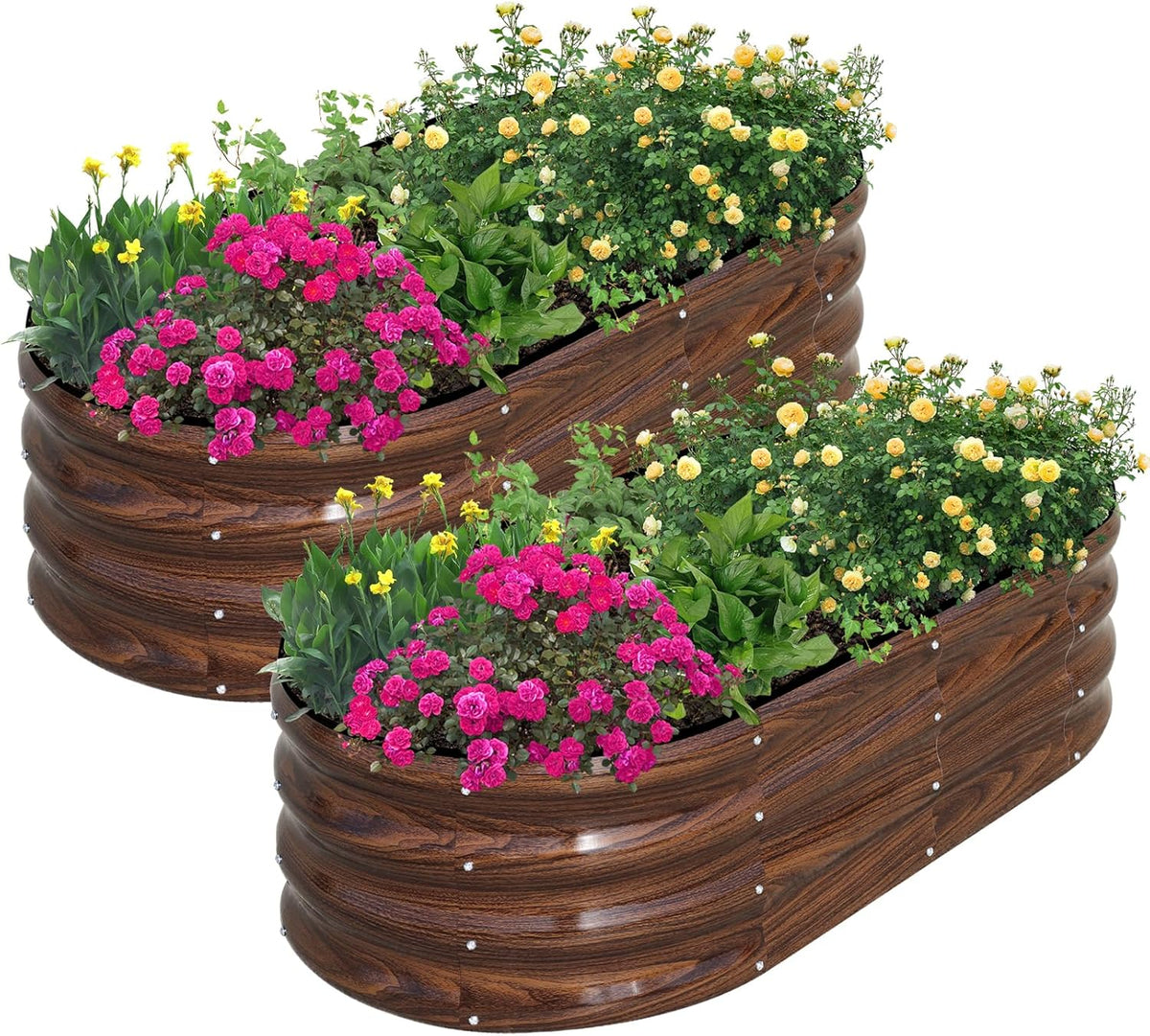 SnugNiture Galvanized Raised Garden Bed Outdoor, 2 Pcs 4x2x1ft Oval Metal Planter Box for Planting