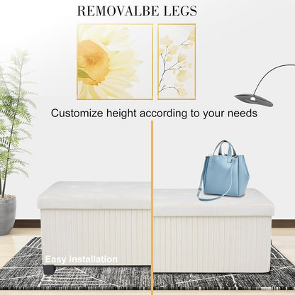 Storage Ottoman Bench, 43 Inch Foldable Ottoman with Legs, Velvet Foot Rest Stool, End of Bed