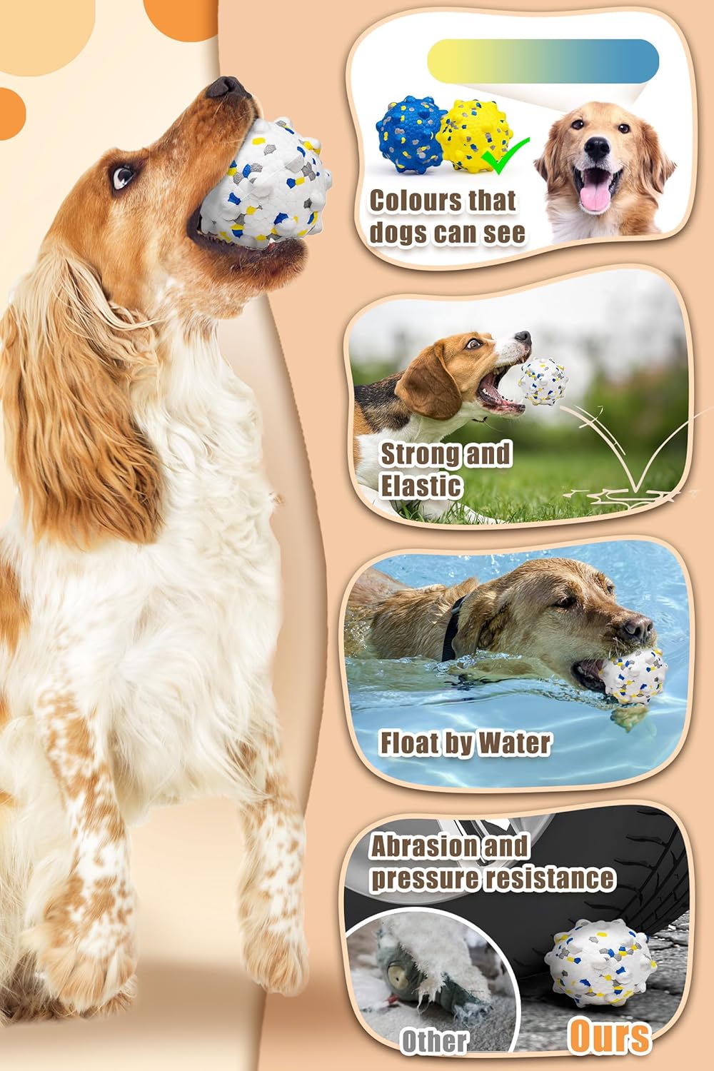 2.36'' Dog Balls for Dogs Aggressive Chewers Indestructible Tennis Durable Bouncy Interactive Dog