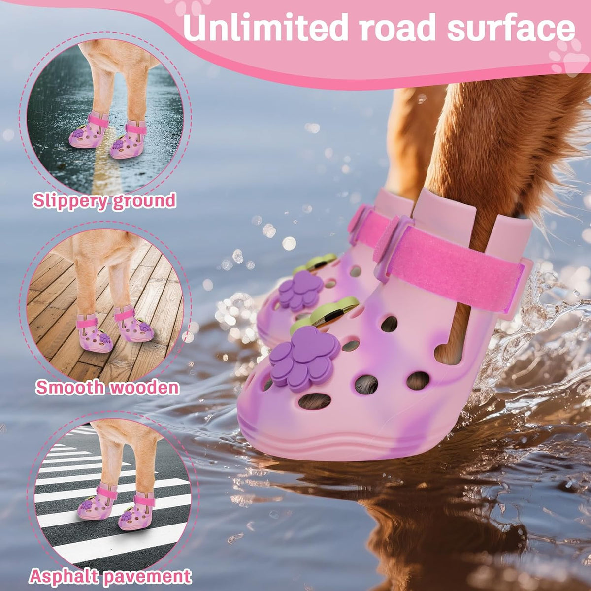 Dog Shoes for Hot Pavement, Adjustable Magic Tape Boots for Small, Medium & Large Dogs, Anti-Slip