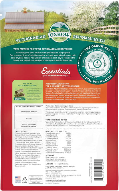 Oxbow Essentials Guinea Pig Food, Adult Guinea Pig, Made with Oxbow Timothy Hay, Pet Food Pellets