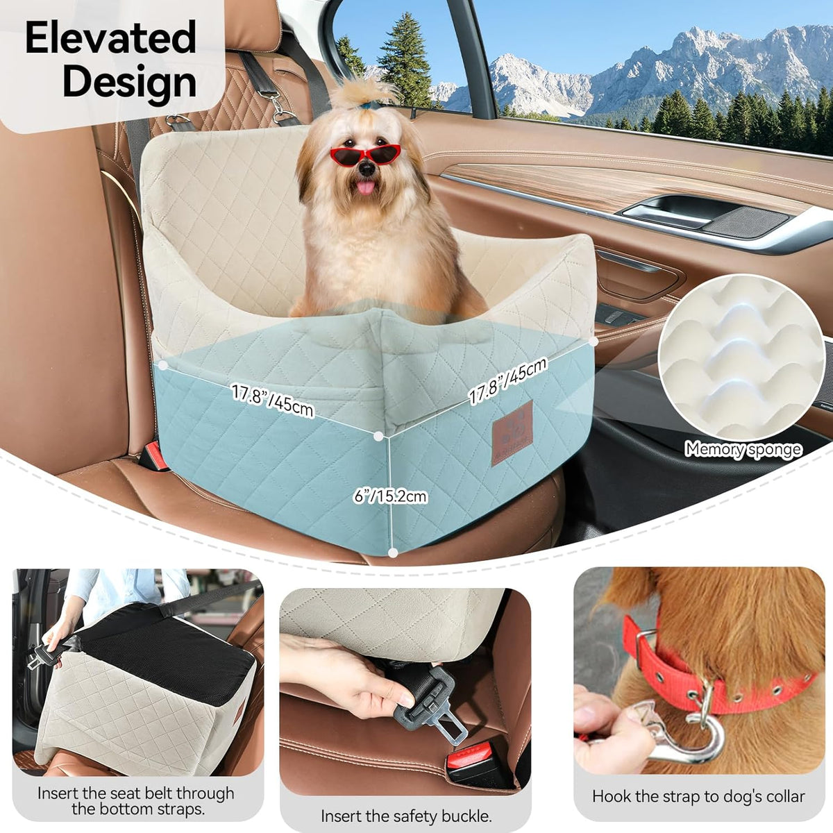 Dog Car Seat for Small/Medium Dogs, Dog Booster Car Seats with Thick Cushion for Dogs Under 35lbs