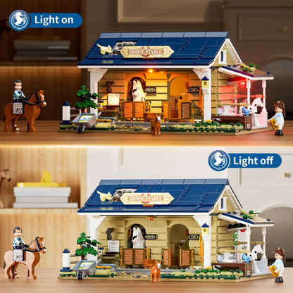 FUNWHOLE Farm Horse-Stable Lighting-Building-Bricks Set - Farm Life Horse Animals Cabin Collection
