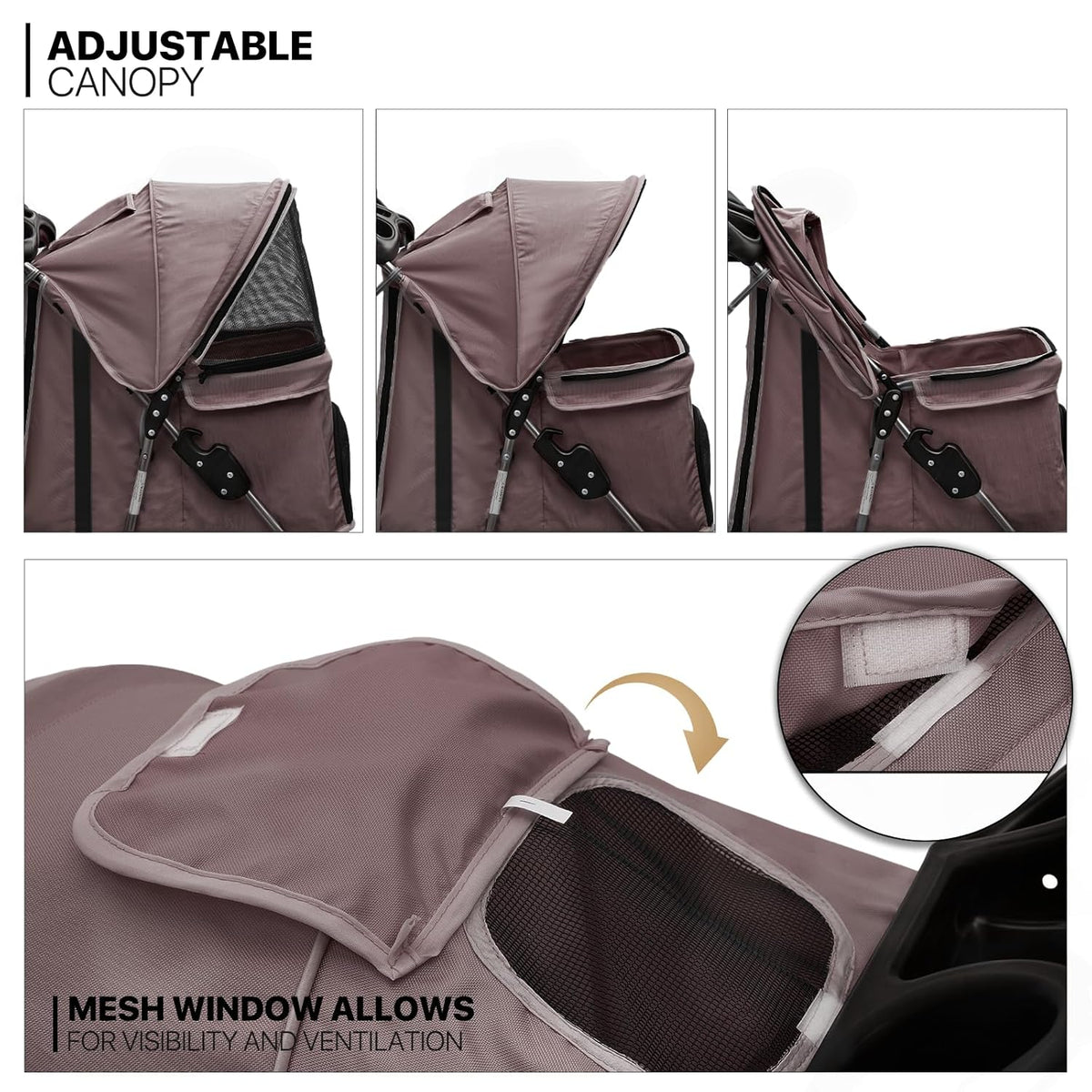 MoNiBloom Foldable Dog Strollers for Small Dogs with Weather Cover, 3 Wheels Pet Strolling Cart for