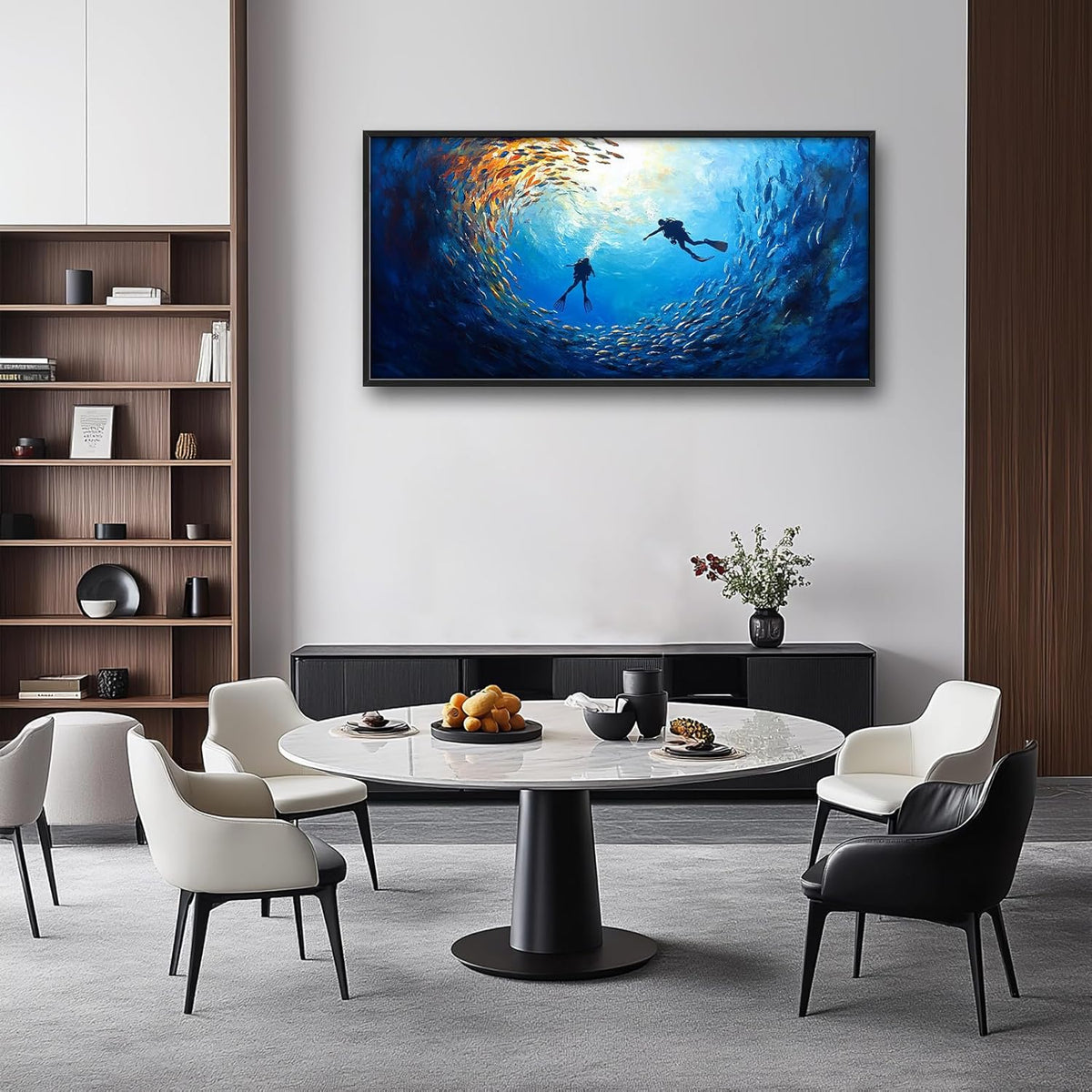 Large Ocean Diving Wall Art for Living Room, Framed Oversized Fish Wall Decor Underwater Marine