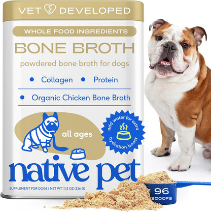 Native Pet Bone Broth for Dogs and Cats - Chicken Bone Broth Powder Dog Food Toppers for Picky