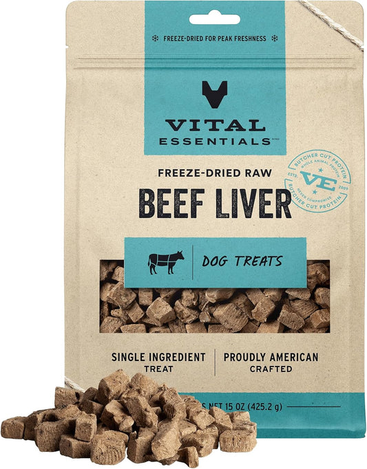 Vital Essentials Beef Liver Dog Treats, 15 oz | Freeze-Dried Raw | Single Ingredient | Premium
