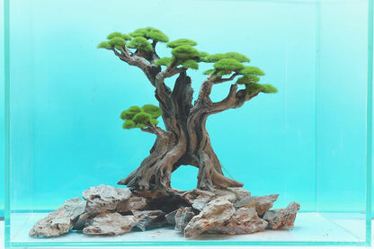 Fish Tank Decor- Bonsai Tree of The Forest with Faux Moss- Aquarium Decoration Aquascaping- Made of