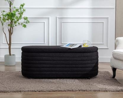 Storage Ottoman Bench Upholstered Fabric Storage Bench End of Bed Stool with Safety Hinge for