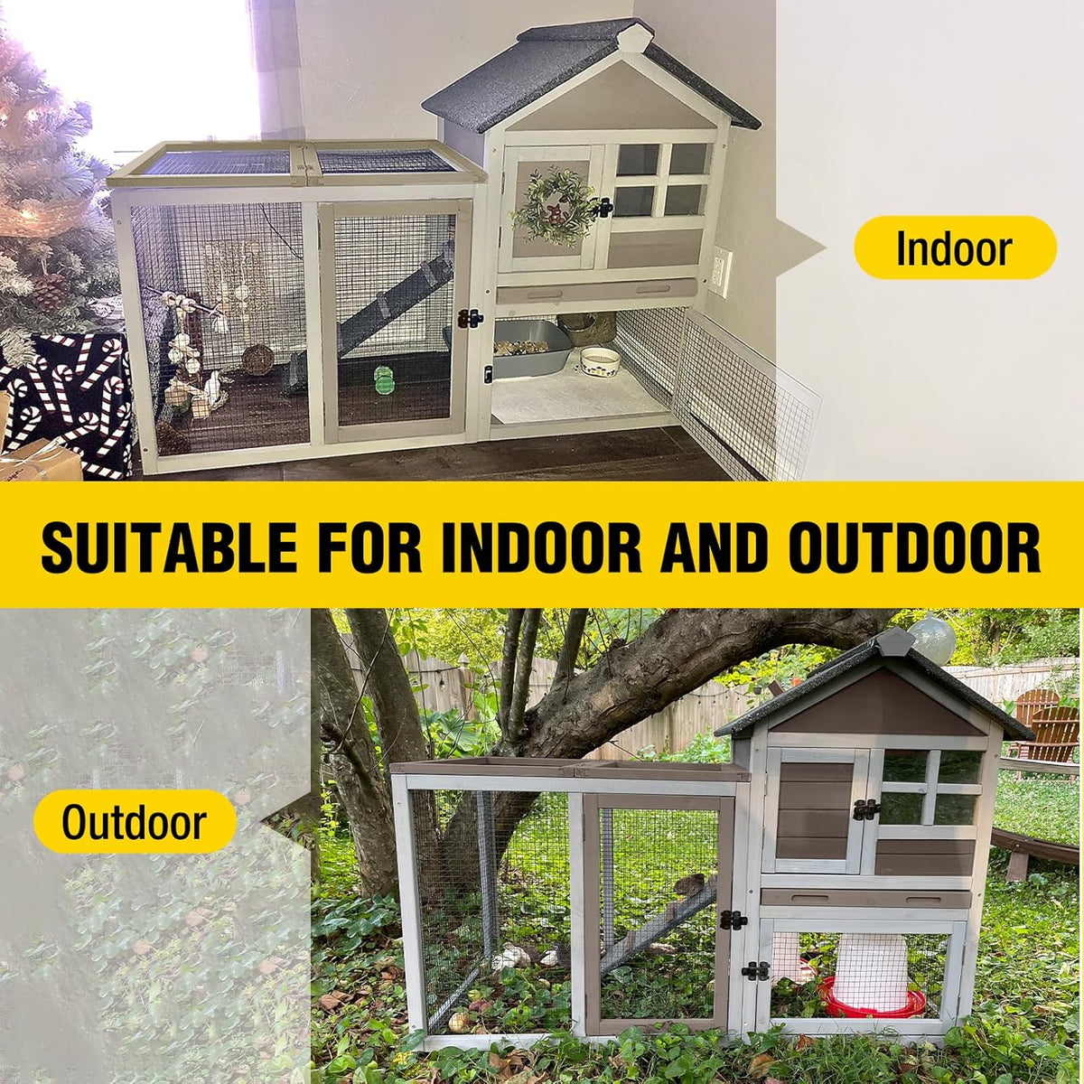 Aivituvin Rabbit Hutch Indoor Bunny Cage Outdoor with Run Chicken Coop Guinea Pig House with