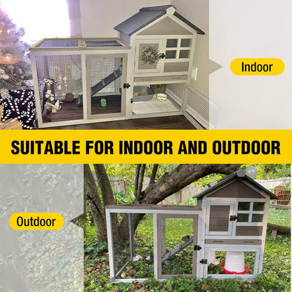 Aivituvin Rabbit Hutch Indoor Bunny Cage Outdoor with Run Chicken Coop Guinea Pig House with