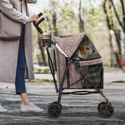 MoNiBloom 4 Wheels Pet Stroller, Easy-Fold Umbrella Shaped Dog Cat Jogger Stroller w/Storage Bag &