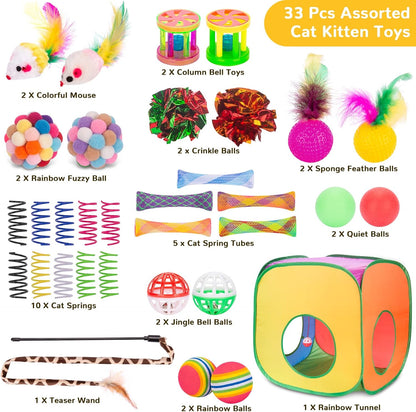 Retro Shaw 33Pcs Cat Toys for Large Cats, Interactive Kitten Toys for Indoor Cats Kitty with