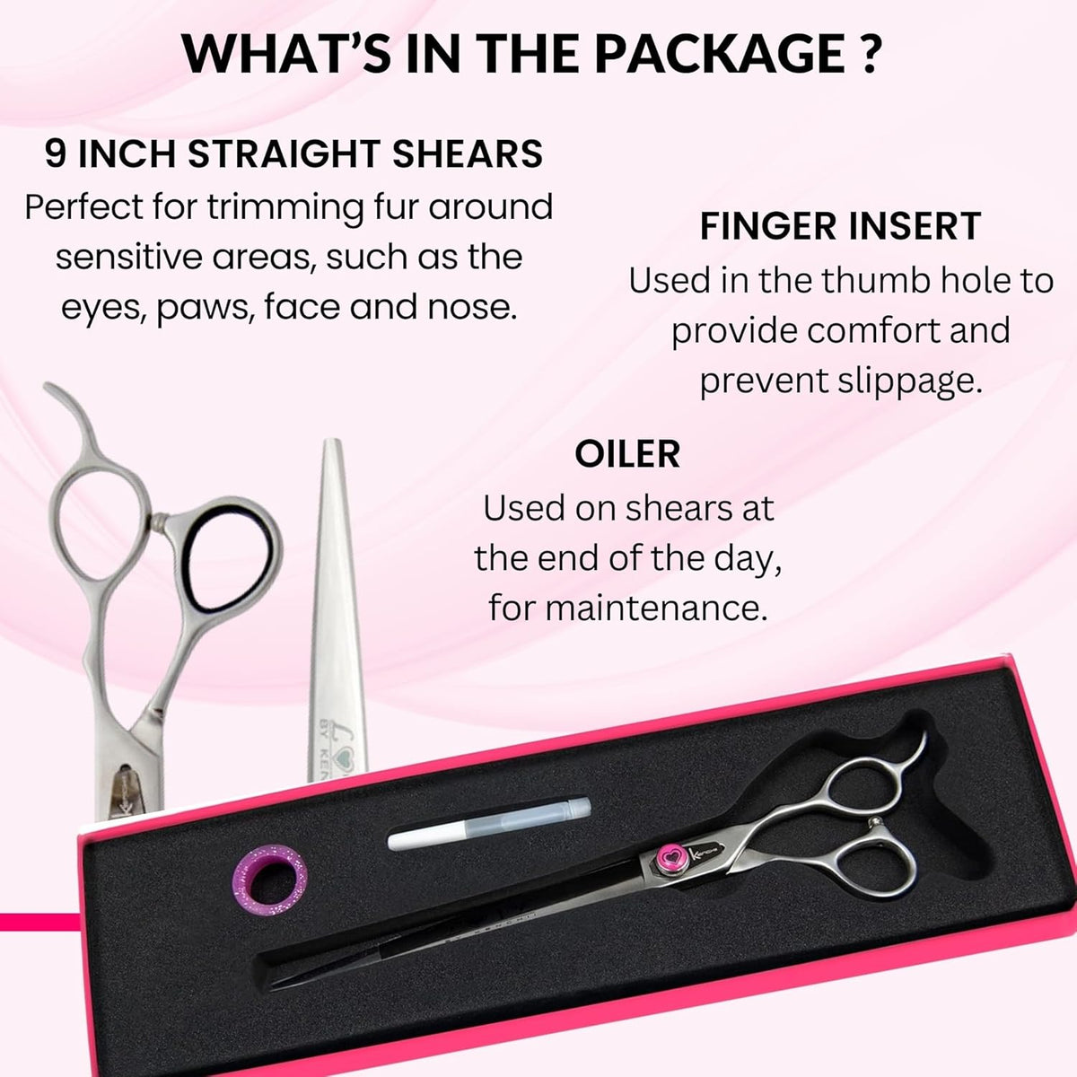 Kenchii Love Dog Grooming Scissors, 9 Inch Straight Shears, Dog Scissors for Grooming, Professional