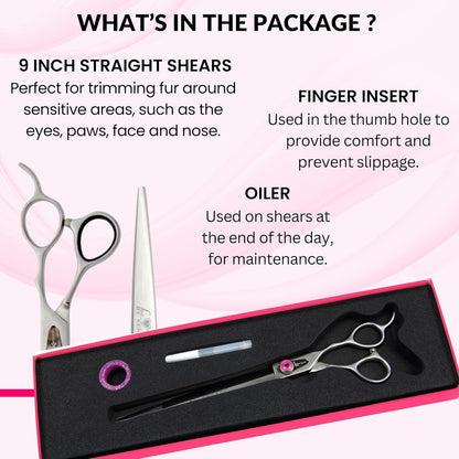 Kenchii Love Dog Grooming Scissors, 9 Inch Straight Shears, Dog Scissors for Grooming, Professional