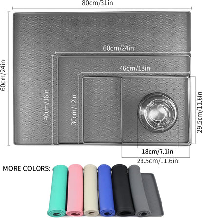 Ptlom Grey Pet Placemat for Dog and Cat, Waterproof Anti-Slip Pet Feeding Bowl Mats for Food and