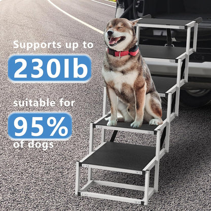 Dog Stairs for Large Dogs - 5 Step Foldable Dog Ramp for Car Non-Slip Surface Support up to 230lbs