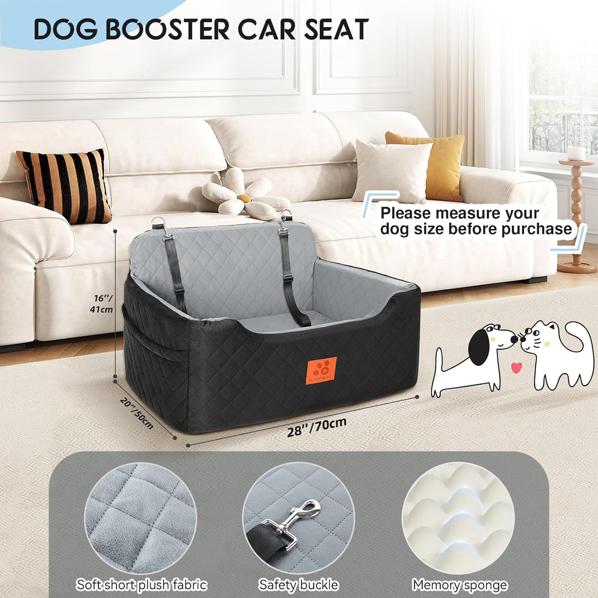 Dog Car Seat for Medium/Large Dogs,Dog Booster Seat for Dog Under 50lbs or 2 Small Dogs, Detachable