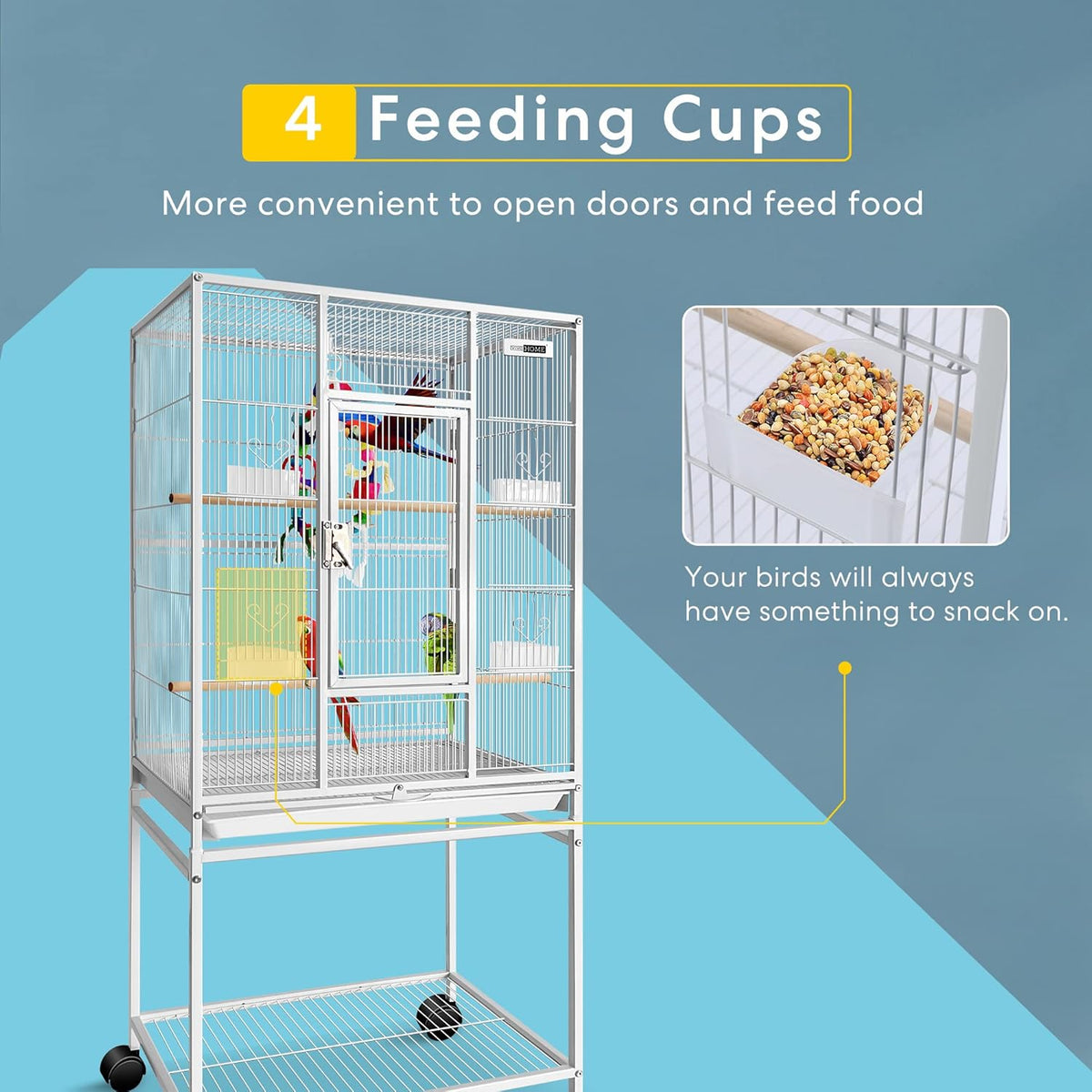 VIVOHOME 54 Inch Wrought Iron Large Bird Flight Cage with Rolling Stand for Parakeets Canaries