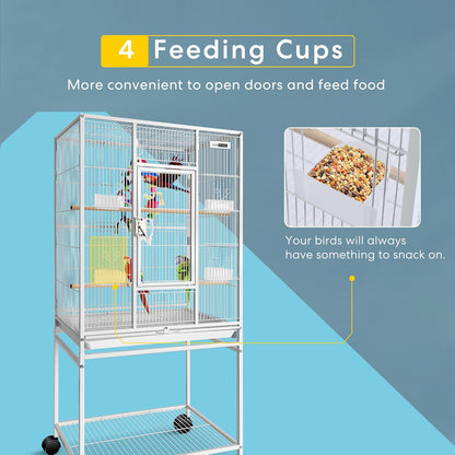 VIVOHOME 54 Inch Wrought Iron Large Bird Flight Cage with Rolling Stand for Parakeets Canaries