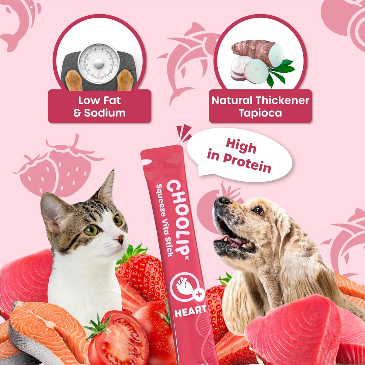 Squeeze Vita Stick Lickable Treats for Dogs & Cats. 7 Heart Support Sticks with Essential