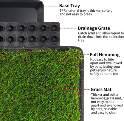 Dog Grass Pad with Tray(40×27.5 inch), Large XL Reusable 3-Layer Dog Pee Potty Grass Pads, Easy to