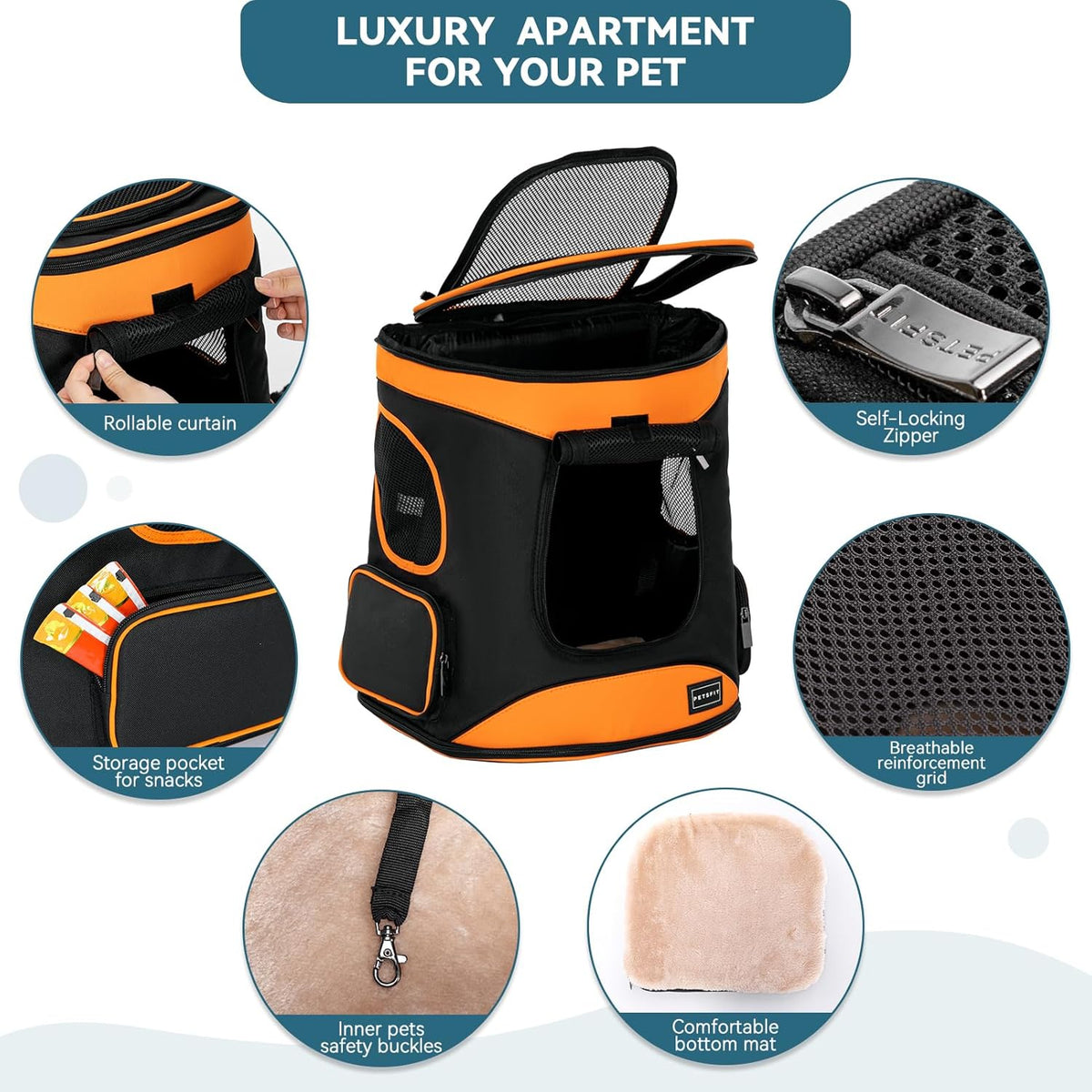 Petsfit Dog Backpack Carrier with Upgrade Waist Cushion Design to Better Fit The Waist, Suitable
