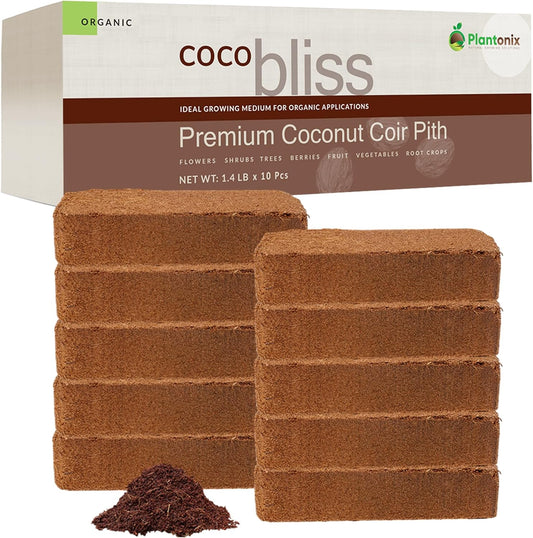 Coco Coir 650gm Bricks (10-Pack) - Organic Coco Coir for Plants - OMRI-Listed Cocopeat Bricks for