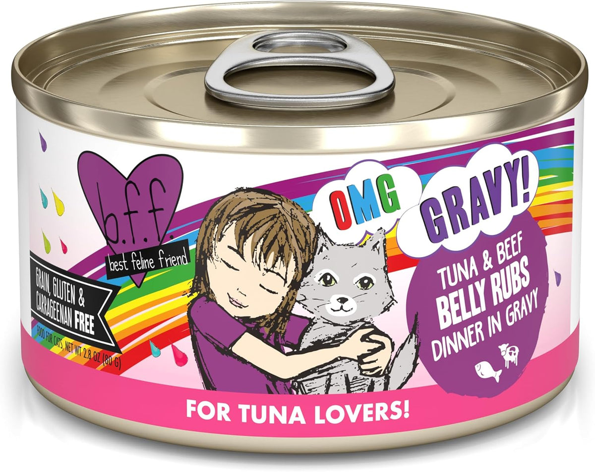 Weruva B.F.F. OMG - Best Feline Friend Oh My Gravy!, Tuna & Beef Belly Rubs with Tuna & Beef, 2.8oz