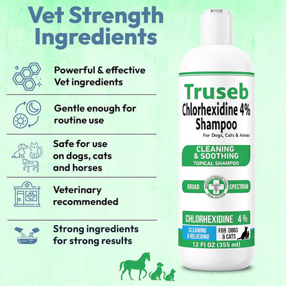 Truseb Topical Chlorhexidine 4% Shampoo for Dogs, Cats, and Horses with Plum/Blueberry Scent - 12
