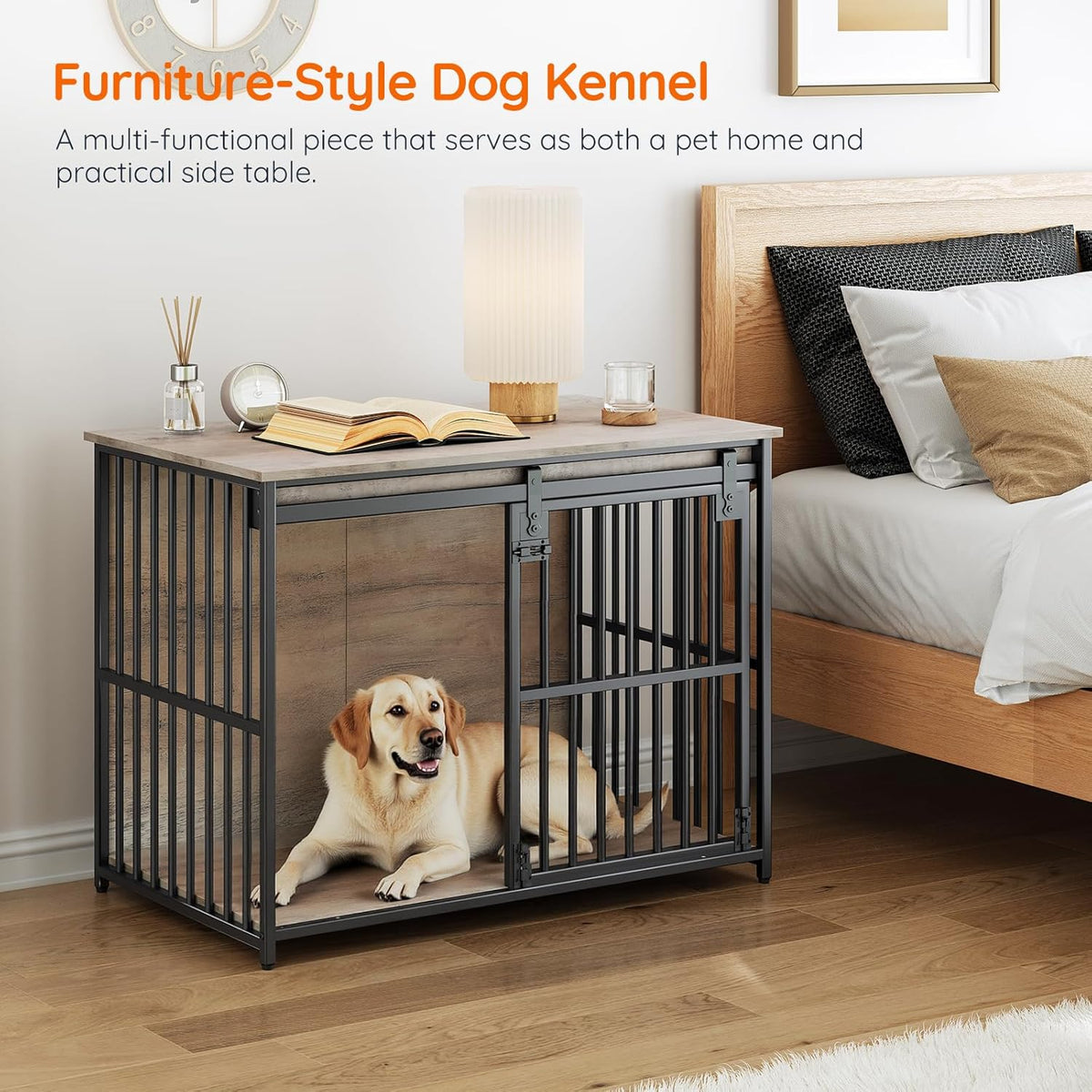 HOOBRO Dog Crate Furniture, 36.6" Heavy Duty Dog Kennel with Sliding Barn Door, Wooden Dog Cage
