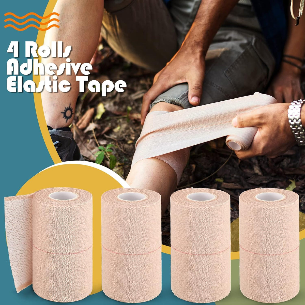 4 Rolls Elastic Tape Adhesive Elastic Tape Self Adhesive Bandage Wrap Flexible Stretch Bandages for