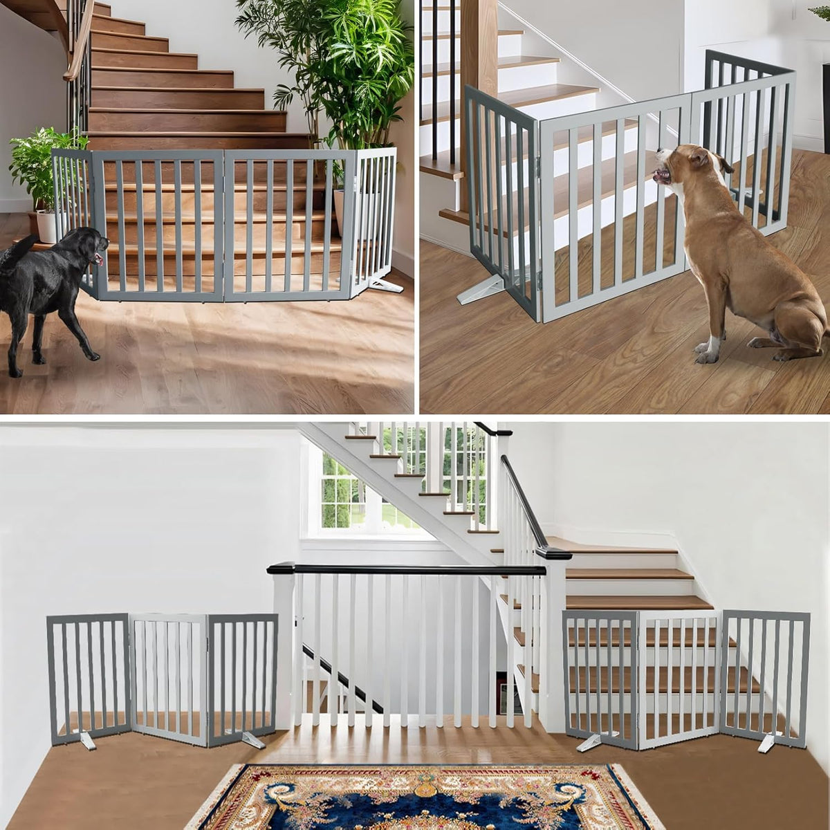 ZJSF Freestanding Indoor Dog Gate for House Foldable Wood Puppy Gate for Doorways Pet Gate for