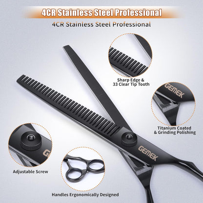 Dog Grooming Scissors Kit with Safety Round Tips, GEMEK Professional 6 in 1 Grooming Scissors for