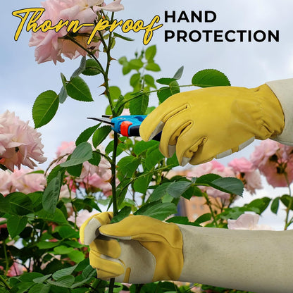 HANDLANDY Rose Pruning Gardening Gloves for Men Women, Thorn Proof Forearm Protection Leather