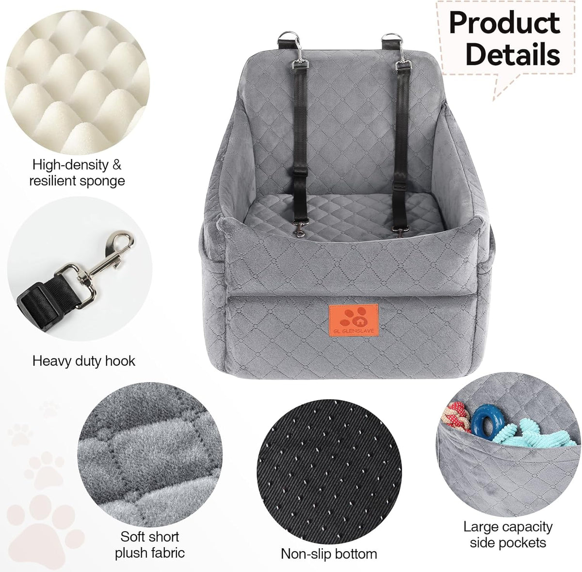 Dog Car Seat for Small/Medium Dogs, Dog Booster Car Seats with Thick Cushion for Dogs Under 35lbs