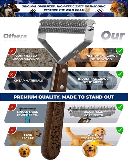 Extra Large 2-Sided Undercoat Rake for Dogs & Cats, Dog Brush for Shedding Remove Mats, Dematting