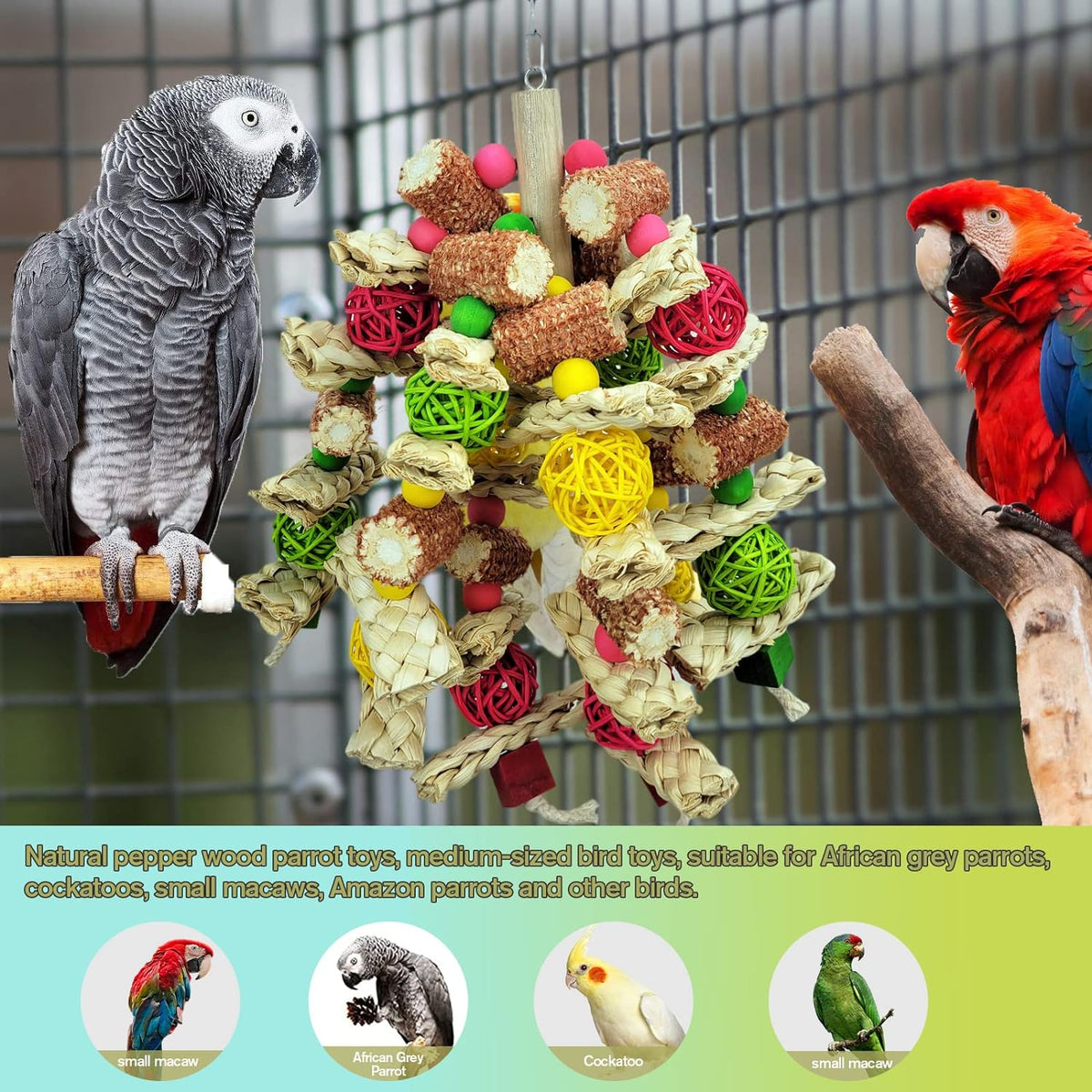 Parrot Toys, Natural Corncob Bird Chew Toys for Small and Medium Macaws, African Grey Parrots