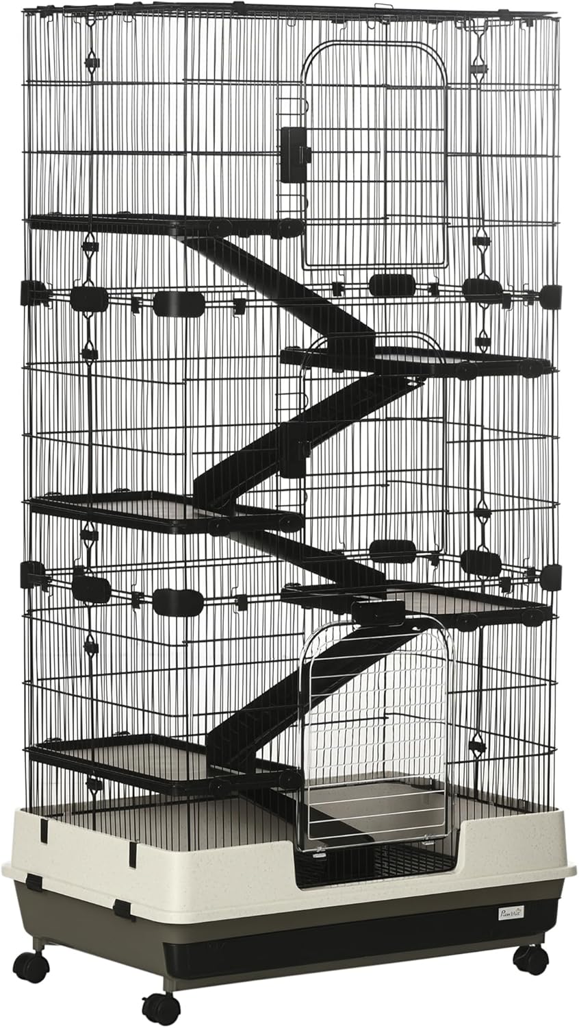 PawHut 59.5" Small Animal Cage with Wheels, 6-Level Portable Bunny Cage, Chinchilla Ferret Cage
