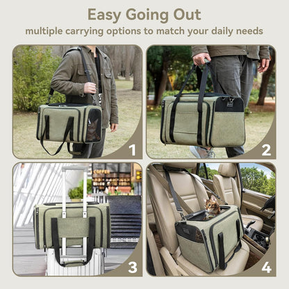 Petsfit Expandable Rabbit Carrier Bunny Carriers, 16 Inch Airline Approved Pet Carrier with 2