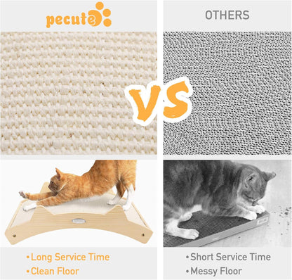 Double-Sided Cat Scratcher With Natural Sisal + Carpet Cloth, Durable Solid Wooden Structure