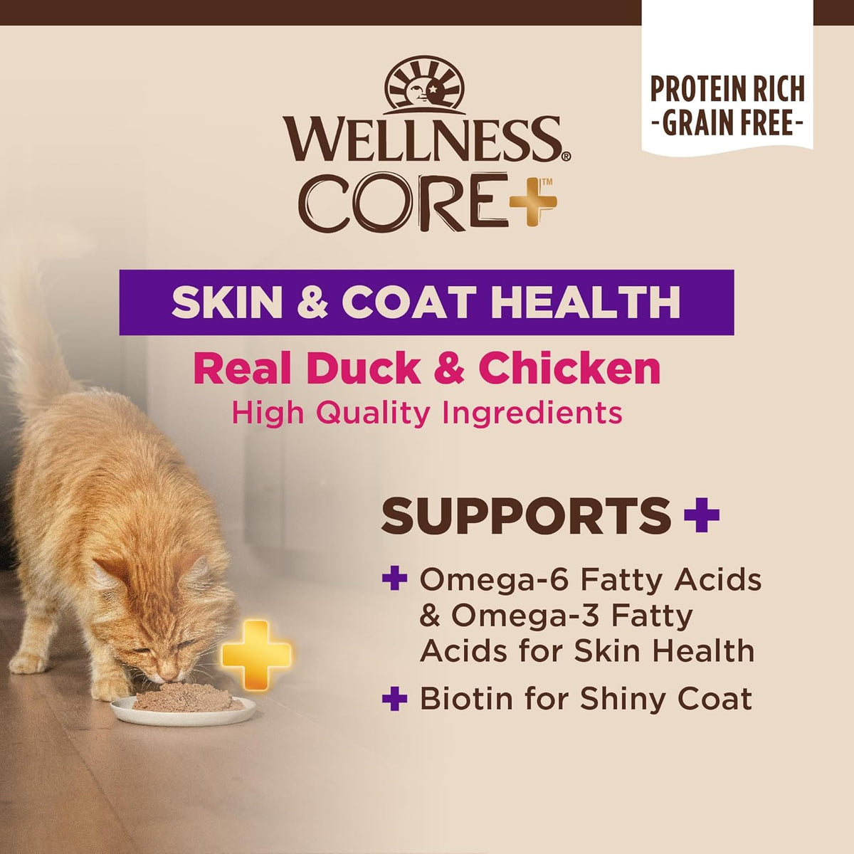 Wellness CORE+ Skin & Coat Pate Adult Wet Cat Food, Natural, Protein-Rich, Grain Free, 2.8 Ounce