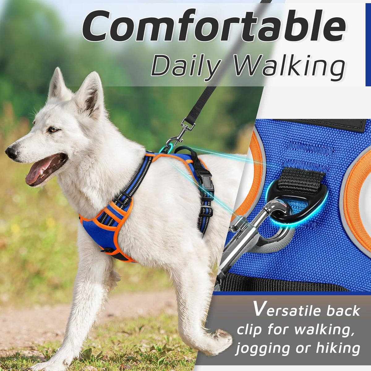 Eagloo Dog Harness for Large Dogs, No Pull Service Vest with Reflective Strips and Control Handle
