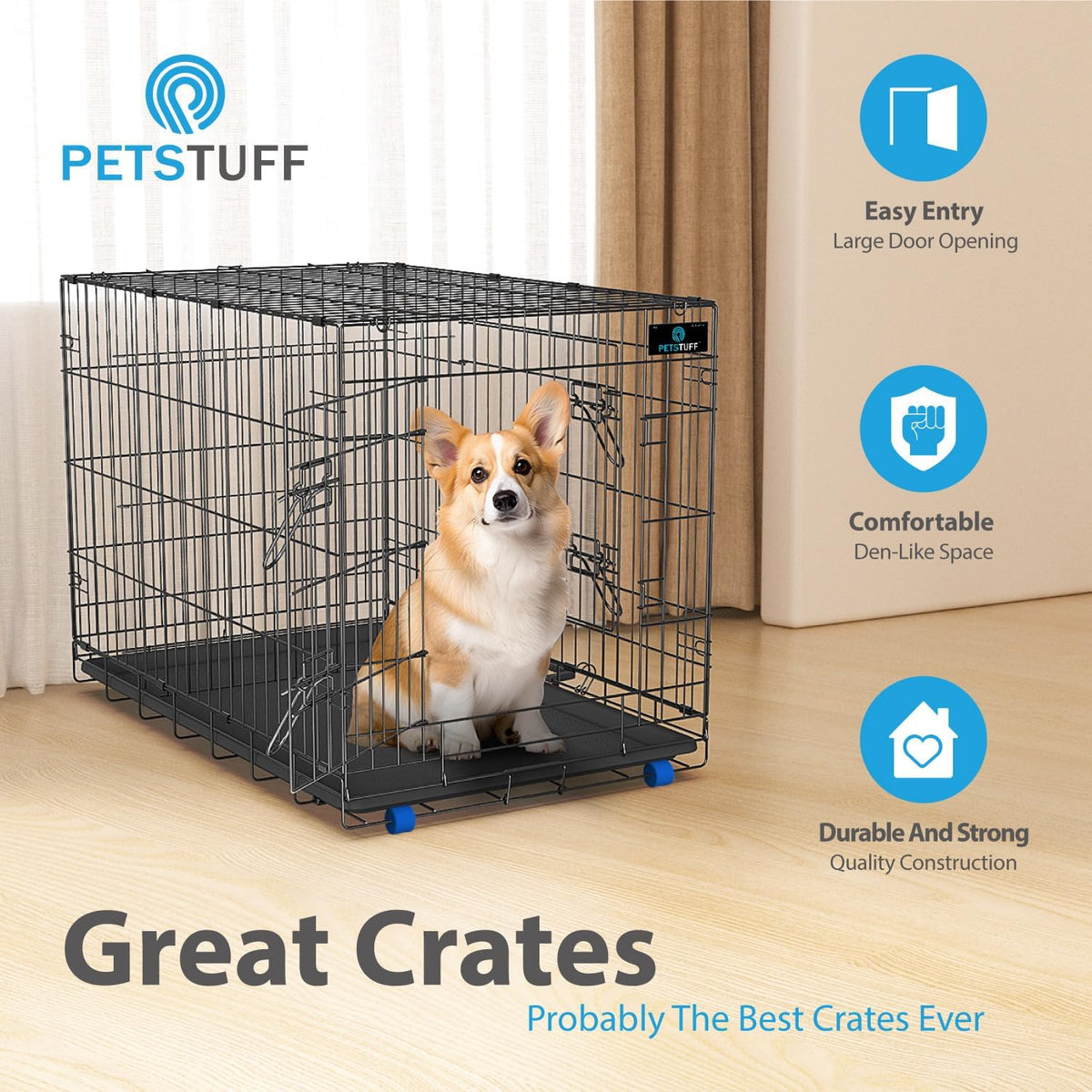 PetsTuff Great CRATES 36” Large Dog Crate - Heavy-Duty Dog Kennel with Divider Panel for Pets 40-60
