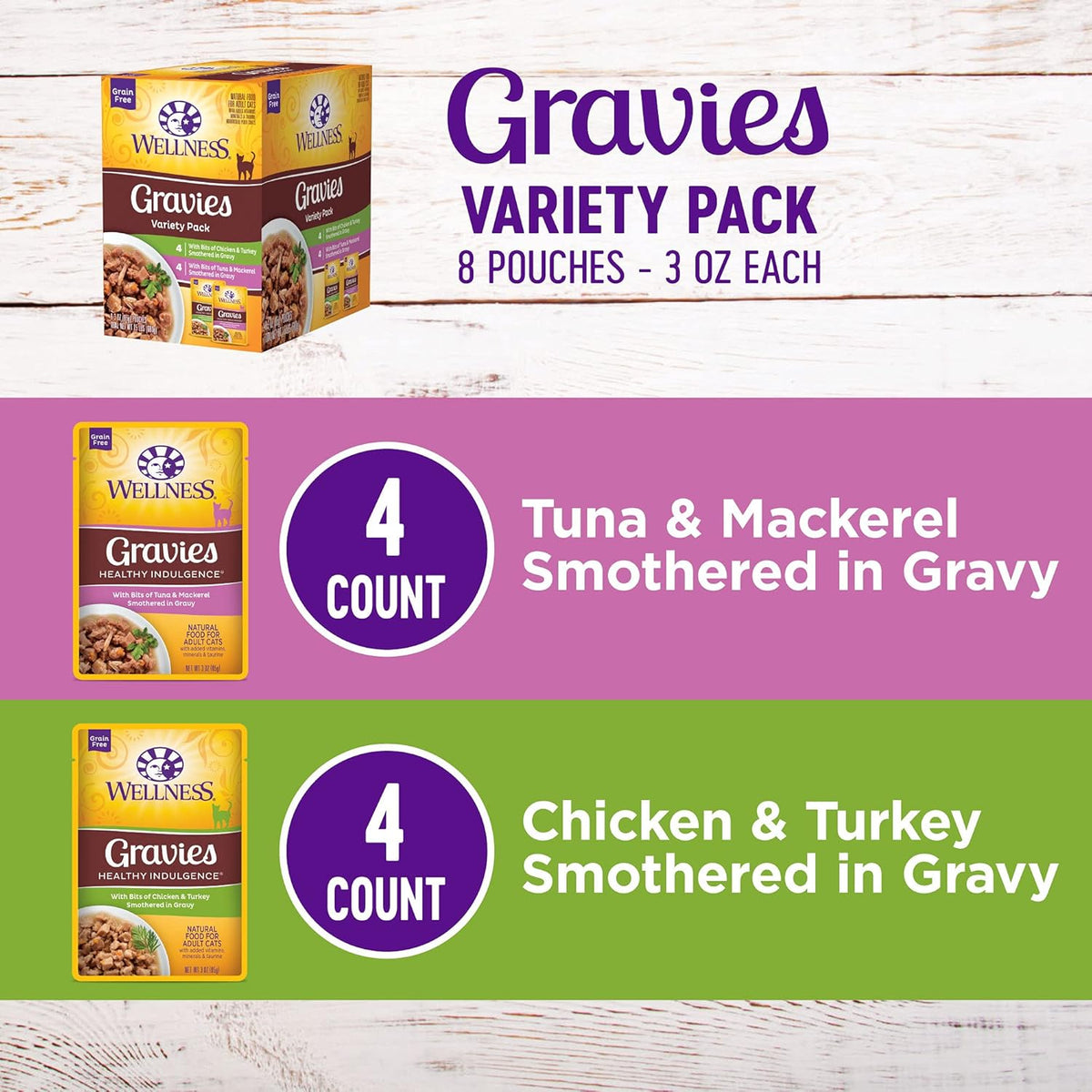 Wellness Healthy Indulgence Gravy Adult Wet Cat Food, Natural, Protein-Rich, Grain Free, 3 Ounce