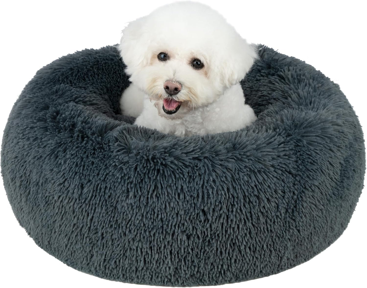 Best Pet Supplies Round Donut Dog Bed with Plush Faux Fur Fabric, Calming, Anti-Anxiety Cushion for