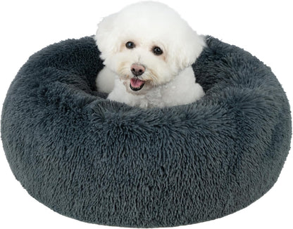 Best Pet Supplies Round Donut Dog Bed with Plush Faux Fur Fabric, Calming, Anti-Anxiety Cushion for