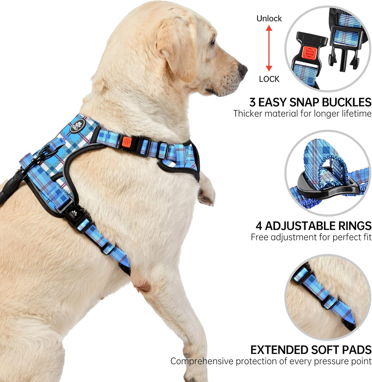 NESTROAD No Pull Dog Harness with Leash, Reflective No Choke Pet Vest Harness,Adjustable Soft